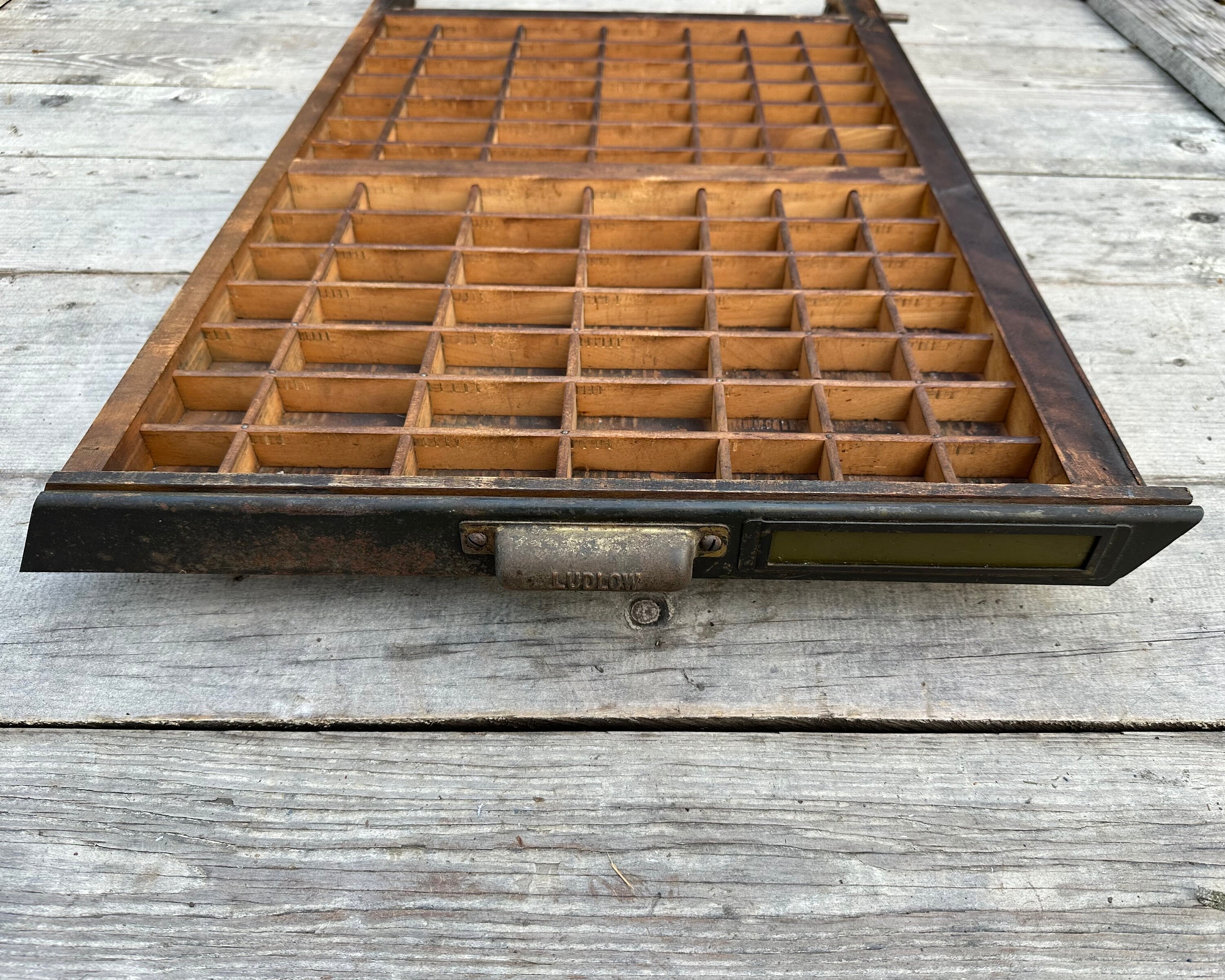 Vintage Ludlow Printers Tray: Rustic Wood Typeset Drawer Display