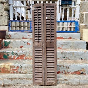 Antique Wooden Shutters, DISTRESSED louvered shutter door, reclaimed architectural salvage antiques, Old Wood Shutters, Vintage Room Divider