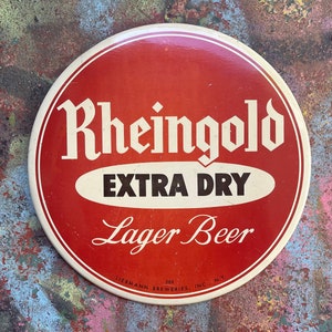 Vintage Rheingold Bier teken, Celluloid knop teken, ronde bier teken bar decor, pub muur hanger, reclame, slijterij, restaurant