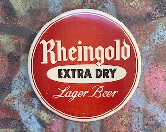 Vintage Rheingold Beer Sign, Celluloid Button Sign, Round Beer Sign Bar Decor, Pub Wall Hanger, Advertising,  Liquor Store, Restaurant