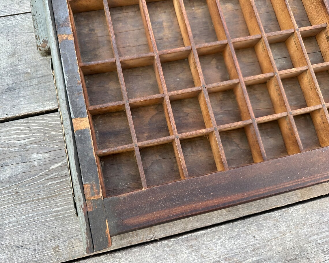 Vintage Printer's Tray: Rustic Wooden Typeset Drawer, Shadow Box ...