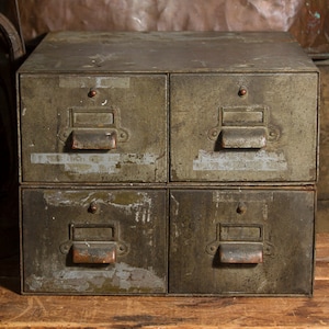 HEAVY Vintage Metal Cabinets, Double Metal Cabinet, Stackable Cabinets, INDUSTRIAL Storage Organization, Army GREEN, Table File Cabinet