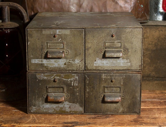 HEAVY Vintage Metal Cabinets, Double Metal Cabinet, Stackable Cabinets,  INDUSTRIAL Storage Organization, Army GREEN, Table File Cabinet 