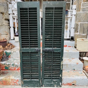 Antique Shutters, Wooden Louvered Shutter Doors, Large Tall Paneled Room Divider Separator, Old Shutters Hardware, Architectural Salvage
