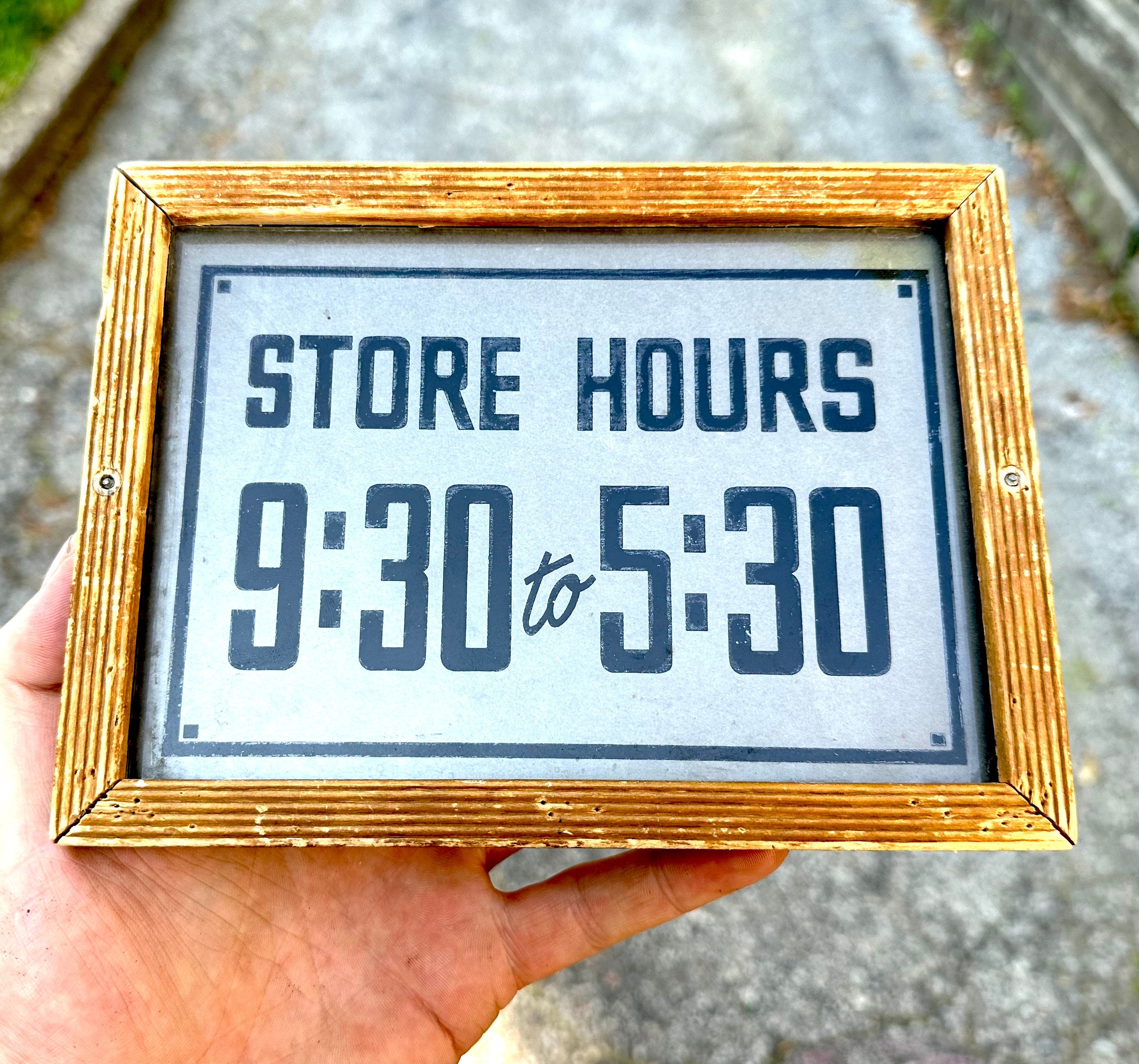 Antique Store Hours Sign, Reverse Painted Glass Sign 1920s Art