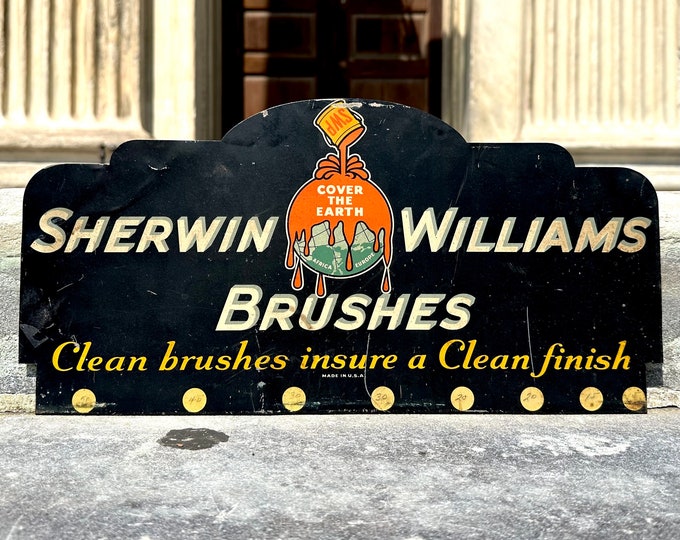Sherwin Williams Sign Original Vintage 1940s Paint Brush Brushes Sign