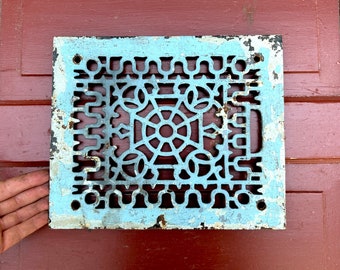 Antique Cast Iron Heater Grate 11 3/4 x 9 3/4'', 1800s Victorian Home Architectural Salvage, Square Ornate Design, Unique Wall Hanging Decor