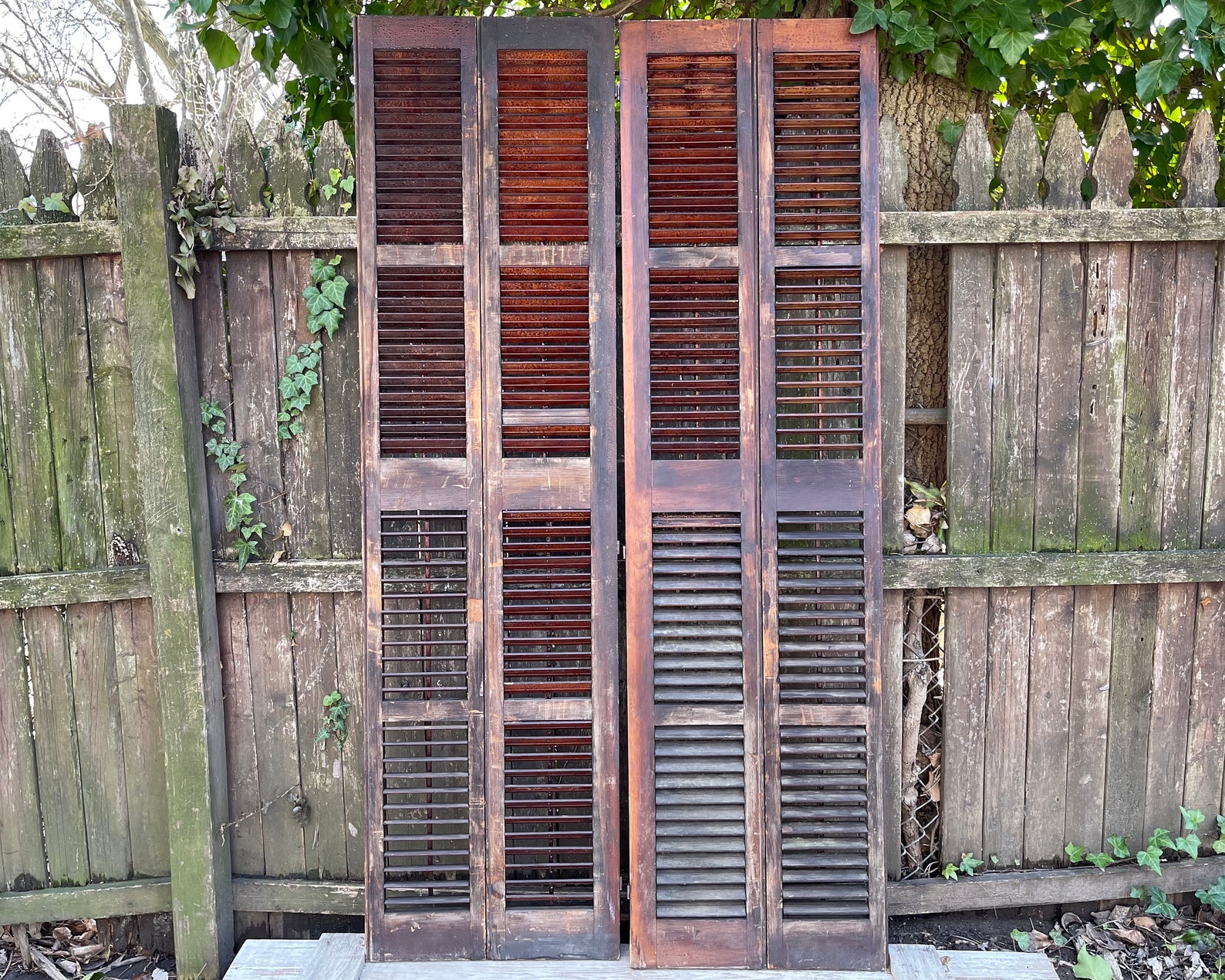 Vintage Wooden Shutters Pair of LONG TALL Louver Shutters. Etsy