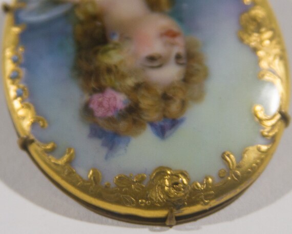 Victorian Mourning Brooch Painted on Porcelain Ed… - image 7