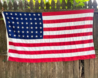 Vintage American Flag Wall Hanger, 48 Star Flag 3' x 5', Patriotic Bunting, Americana, Wall Decor, Antique Banner, Wall Hanging Decorations
