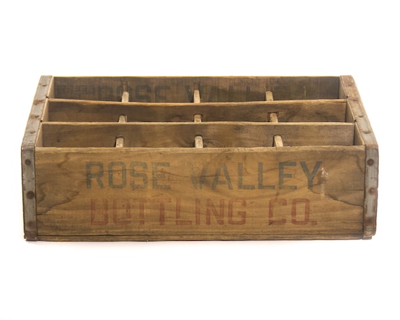 Vintage Wooden Bottle Crate Divided Storage Box Wall Hanging Shelf Rustic  Home Decor ROSE VALLEY Bottling Works Darby Pennsylvania Old Phone 