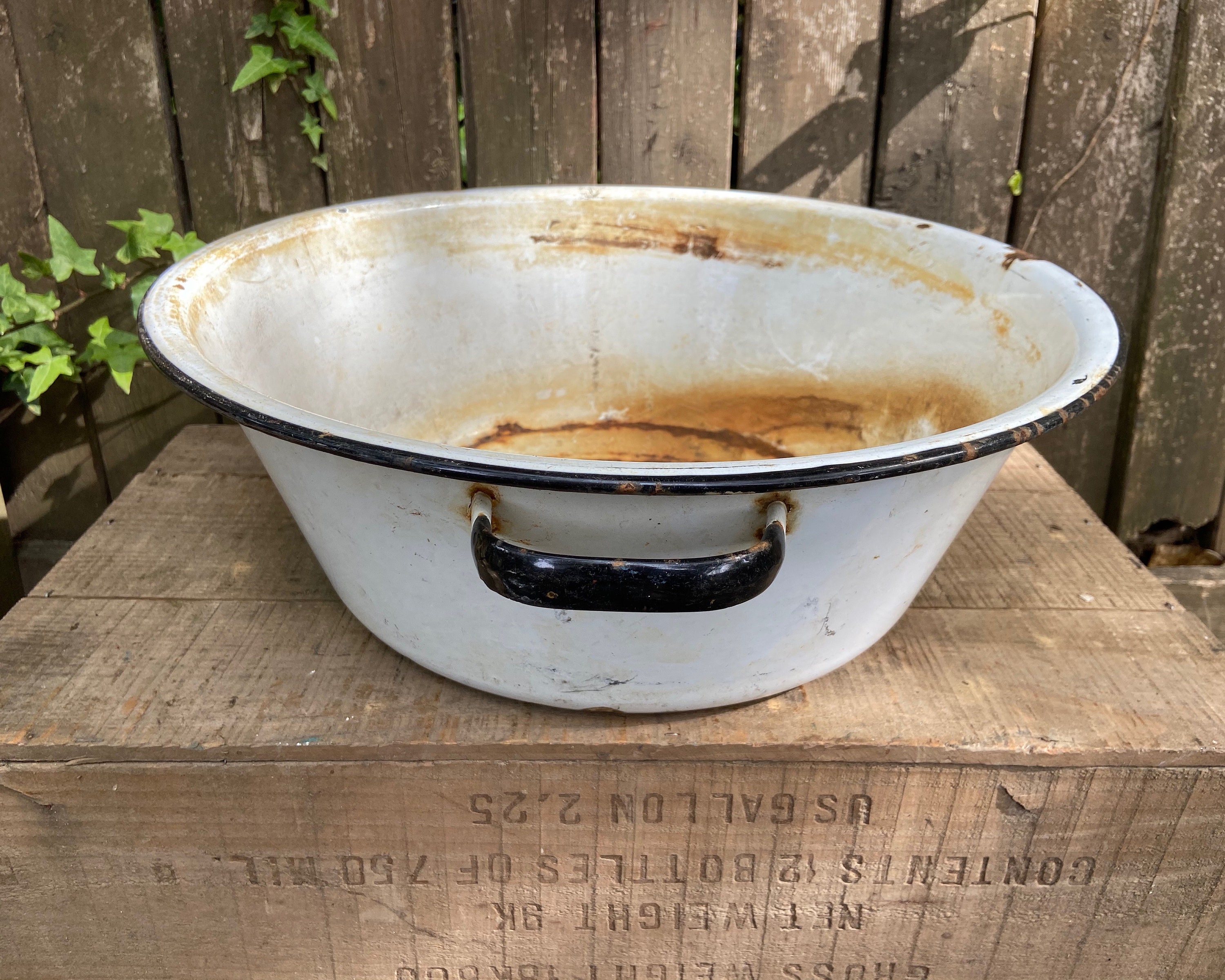 Antique Wash Pot Enamelware Tub Porcelain Primitive Metal Bowl Etsy UK