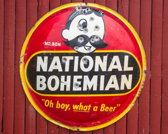 Original 1940s Hanging National Bohemian Beer Box Art //Natty Mr Boh//Baltimore