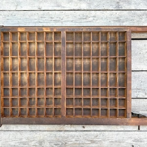 Printers Tray Vintage Printing Typeset Drawer Wooden Shadow Box Crate Wall Hanging Display Shelf Rustic Home Decor Gem Stones Crystal Holder