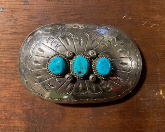 Navajo Sterling Silver and Turquoise Belt Buckle … - image 1