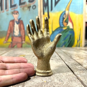 Vintage Gold Gilded Cast Iron Hand: Paperweight Ring Holder