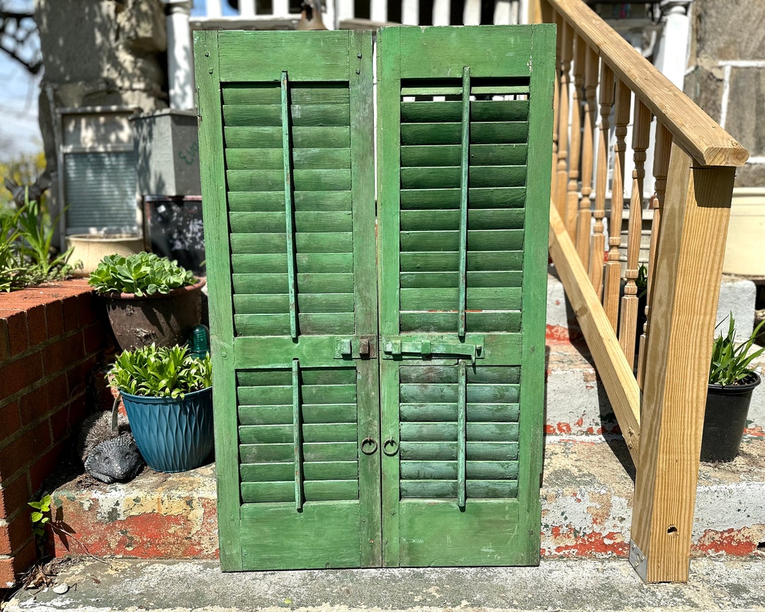 Antique Shutter Doors Victorian 46.5 X 14.5 Louvered Shutters Vintage