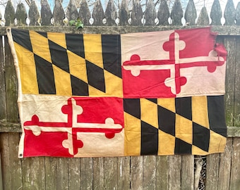 Vintage Maryland State Flag 3' x 5' ft, Large Flag, Tea Stained Look, Defiance Flag, Wall Hanger, Patriotic Decor, Wall Hanging, Old Flag