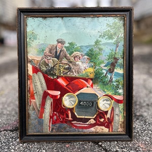 Marathon 4000 Tires Advertising Sign 1915, Early Automobile Graphic Sign, Framed Tin Sign, Antique Automobilia, Vintage Rare Sign Garage