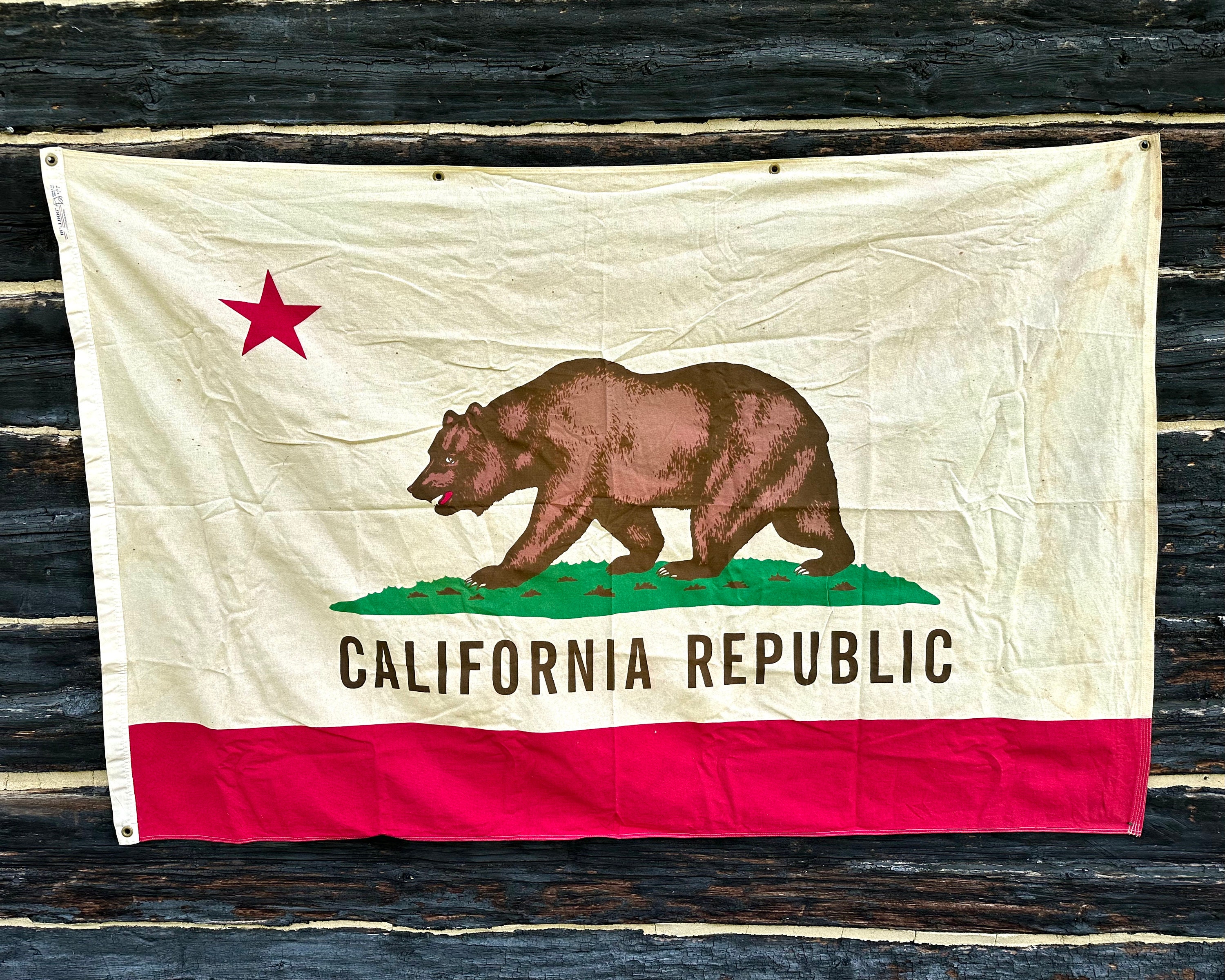 ヴィンテージ カリフォルニア ベア フラッグ: 茶染めの緑青