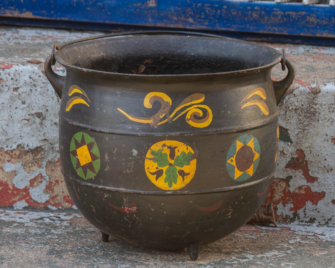 Antique Cauldron Cast Iron Cauldron Hand Painted Folk Art - Etsy