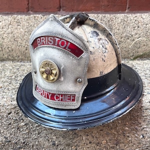 Antique Fire Helmet, Cairns Deputy Chief Fire Helmet. BRISTOL New York, Old Paint, Folk Art Americana AAFA Decor, Aluminum Helmet