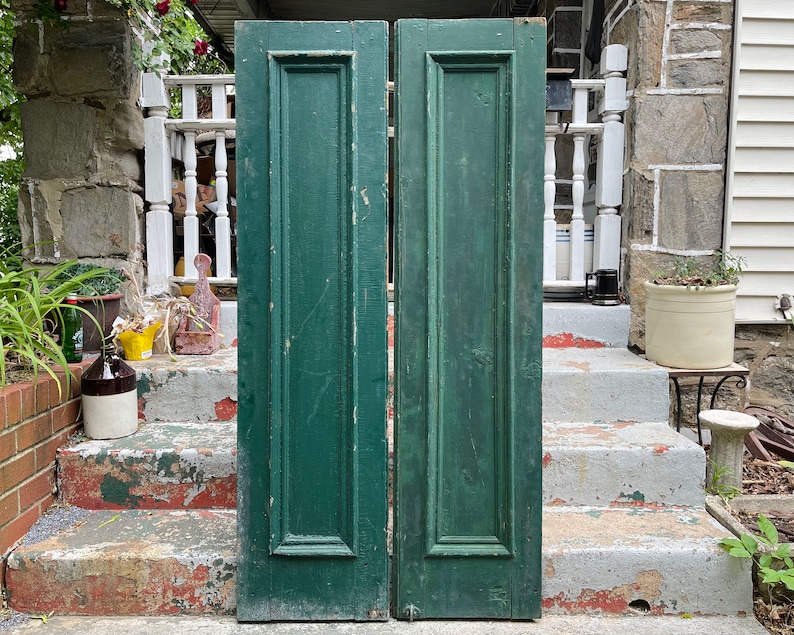 Antique Shutter Doors With Old Green Paint 5' X Etsy