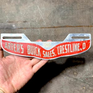 Buick License Plate Topper, 1950s Advertising Sign, Smaltz Reflective Paint, ARTER&#39;S Buick Sales Crestline Ohio