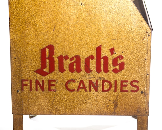 Vintage Brach's Fine Candies Shelf Candy Rack C. 1930's Art Deco Slanted  Back Three Tier Vintage Candy Display Rack Industrial Shelving 