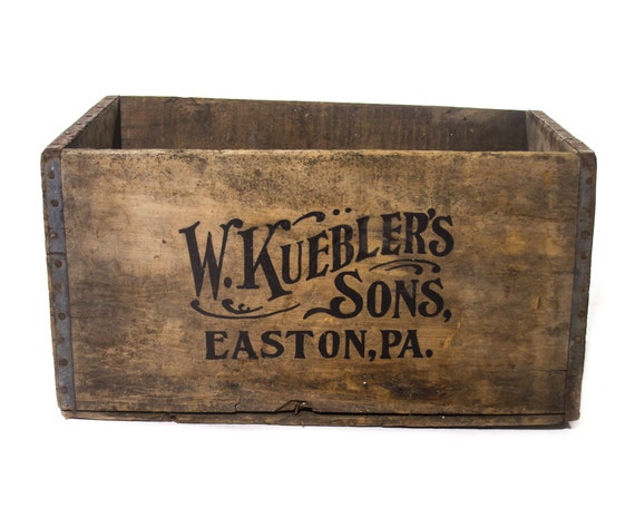 Antique Beer Crate, Vintage Whiskey Crate, W. KUEBLER'S and Sons Brewery  Easton P.A, Breweriana, Wooden Box, Wooden Crate, Large Crate 