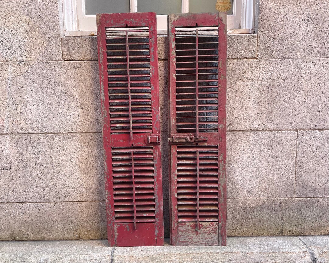 Antique Shutters, Wooden Louvered Red Shutter Doors, Large Room Divider Separator Shutters