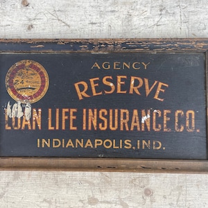 Indianapolis Indiana Antique Wooden Sign, Reserve Loan Life Insurance Company, Advertising Sign, Wood Sign, Primitive Rustic Home Decor