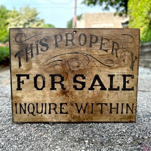 Antique Hand Painted Folk Art Sign FOR SALE Inquire With In, Primitive Home Decor, Early American Wall Hanging Decor, Advertising