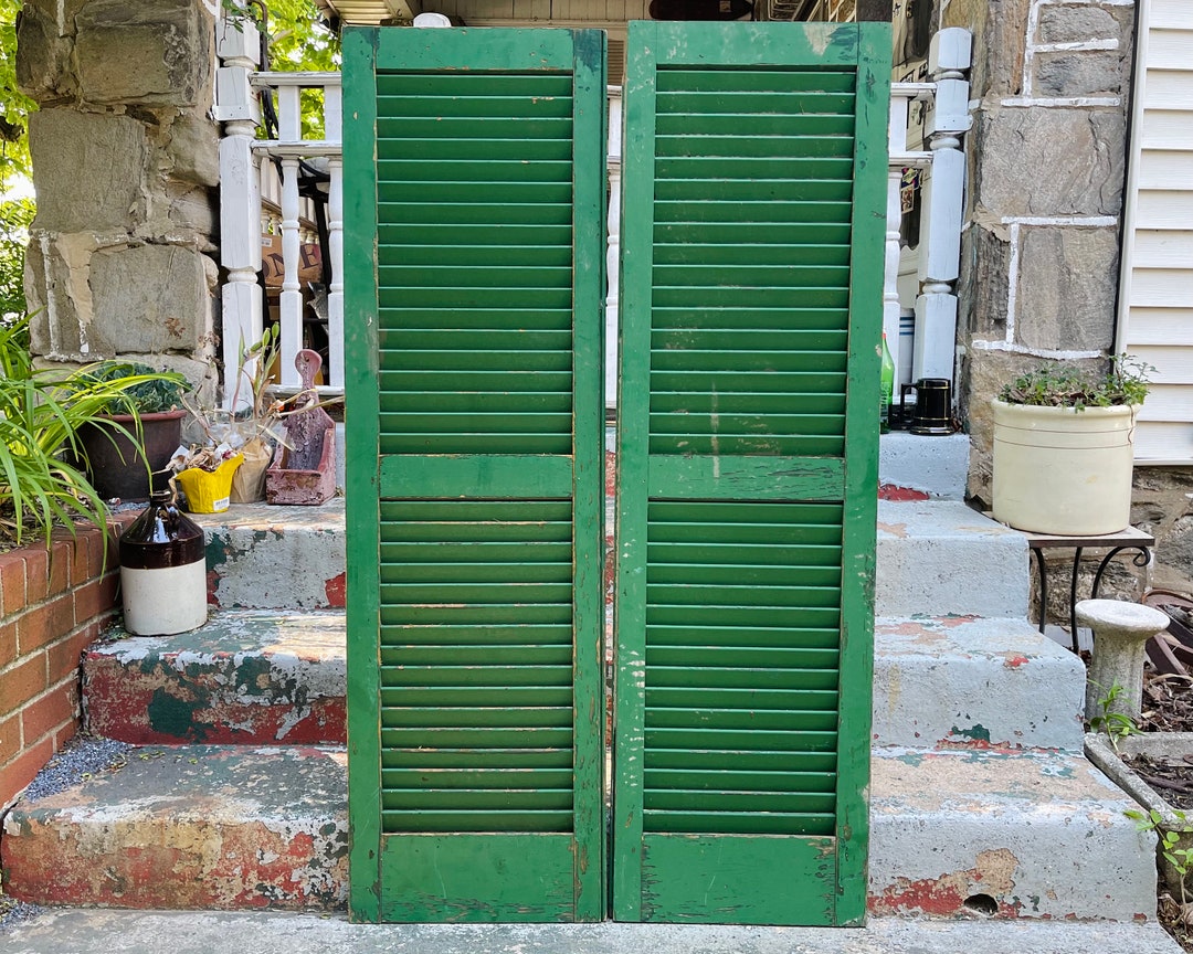 Antique Shutters, Wooden Panel Shutter Doors, Large Paneled Room Divider Separator, Old Shutters