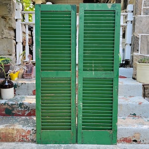 Antique Shutters, Wooden Panel Shutter Doors, Large Paneled Room Divider Separator, Old Shutters Original Hardware, Architectural Salvage