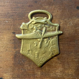 Vintage Brass Monoplane Watch Fob: Aviation Airplane Pendant