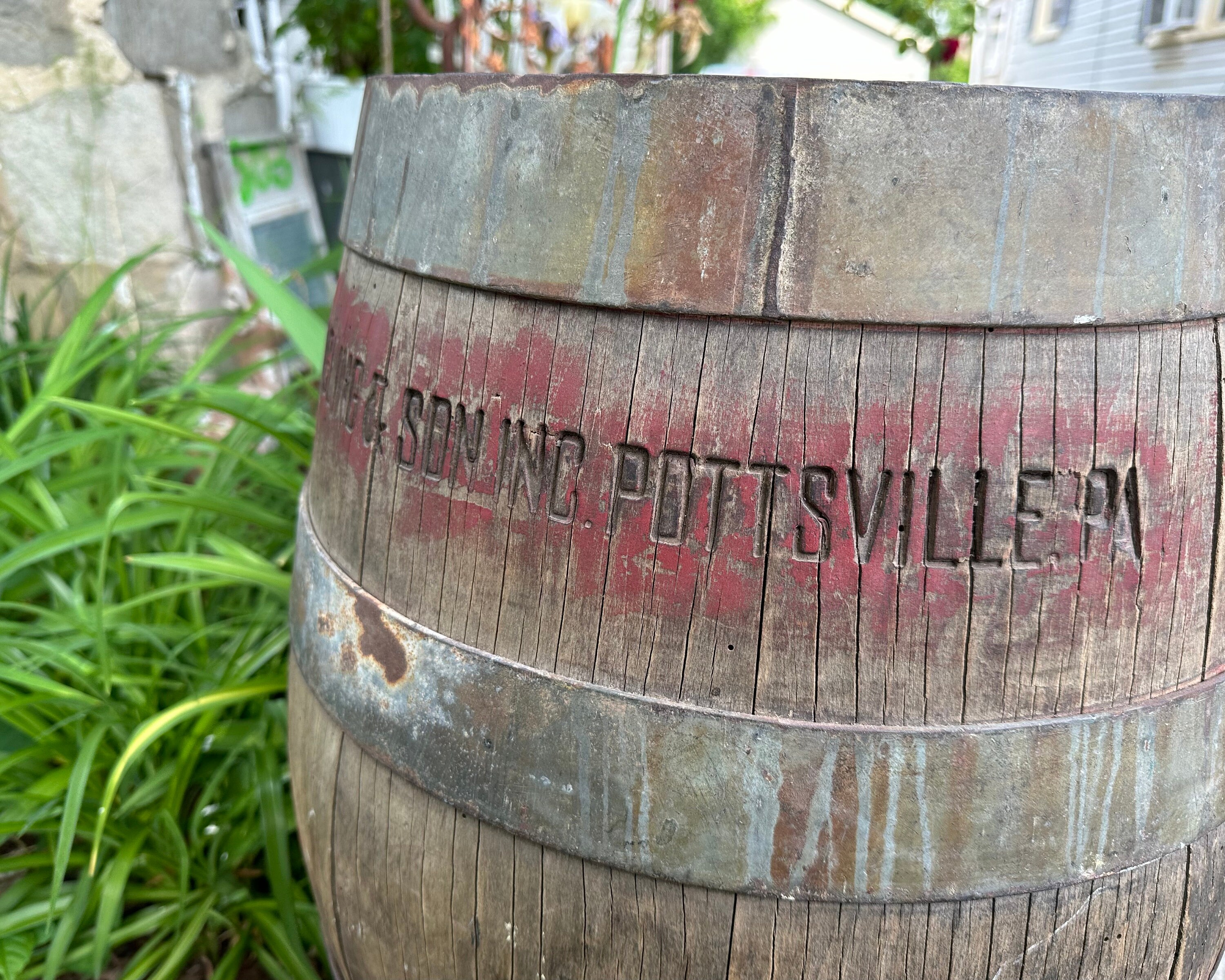 Antique Yuengling Beer Barrel: Rustic Wooden Side Table