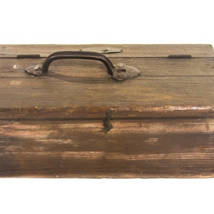 Antique Wooden Lock Box Vintage Wood Strongbox Wooden Safe Cash Box Strong Box Document Box Small Wood Chest with Handle Toolbox Tool Box