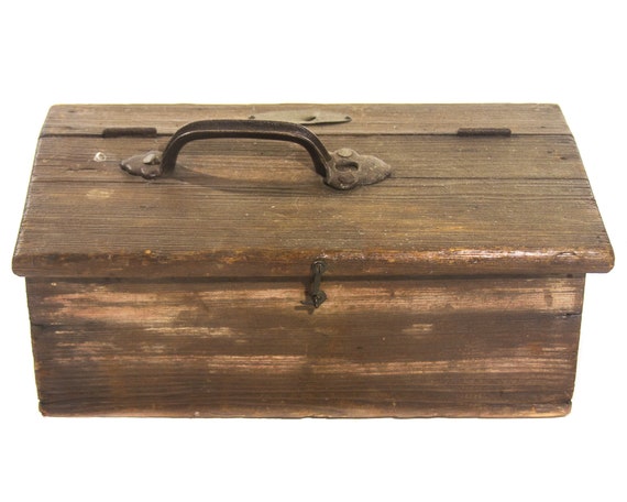 Antique Wooden Lock Box Vintage Wood Strongbox Wooden Safe Cash