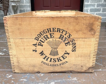 Antique Prohibition Era Whiskey Crate VERY RARE J .A Dougherty's Rye Whiskey Philadelphia Old Overholt Rustic Decorations Old Fashioned