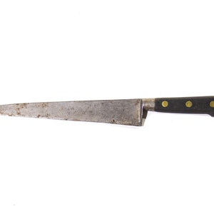 Antique Butcher Knife, Vintage Chefs Knife, M Pouzet 1878 Trompette Carbon Steel, French farmhouse Antiques, Kitchen Decor Large Chef Knife