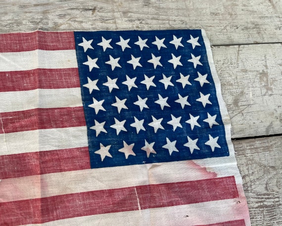 1870年代のアンティーク39星アメリカ国旗：素朴なアメリカーナ風