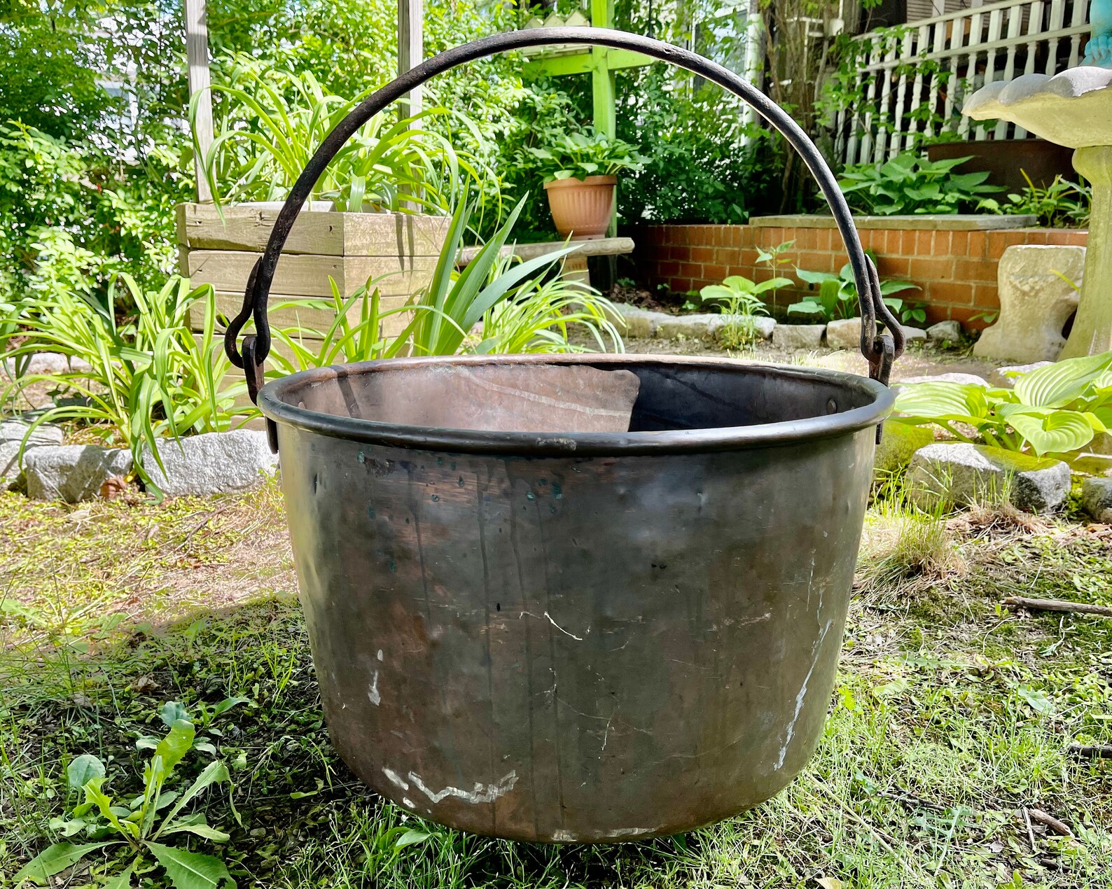 Extra Large Antique Copper Cauldron: 22