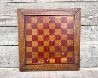 Antique Game Board, Checkerboard, Checker Board, Primitive Home Decor, Rustic Wall Hanging, Red Crazed Paint Surface. American Folk Art AAFA