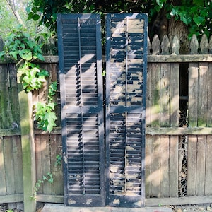 Large pair of Vintage Shutters, 71&#39;&#39; Tall x 15&#39;&#39; wide , Reclaimed Doors, Louvered Shutter doors, Architectural SALVAGE ANTIQUES, Black