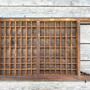Printers Tray Vintage Printing Typeset Drawer Wooden Shadow Box Crate Wall Hanging Display Shelf Rustic Home Decor Gem Stones Crystal Holder