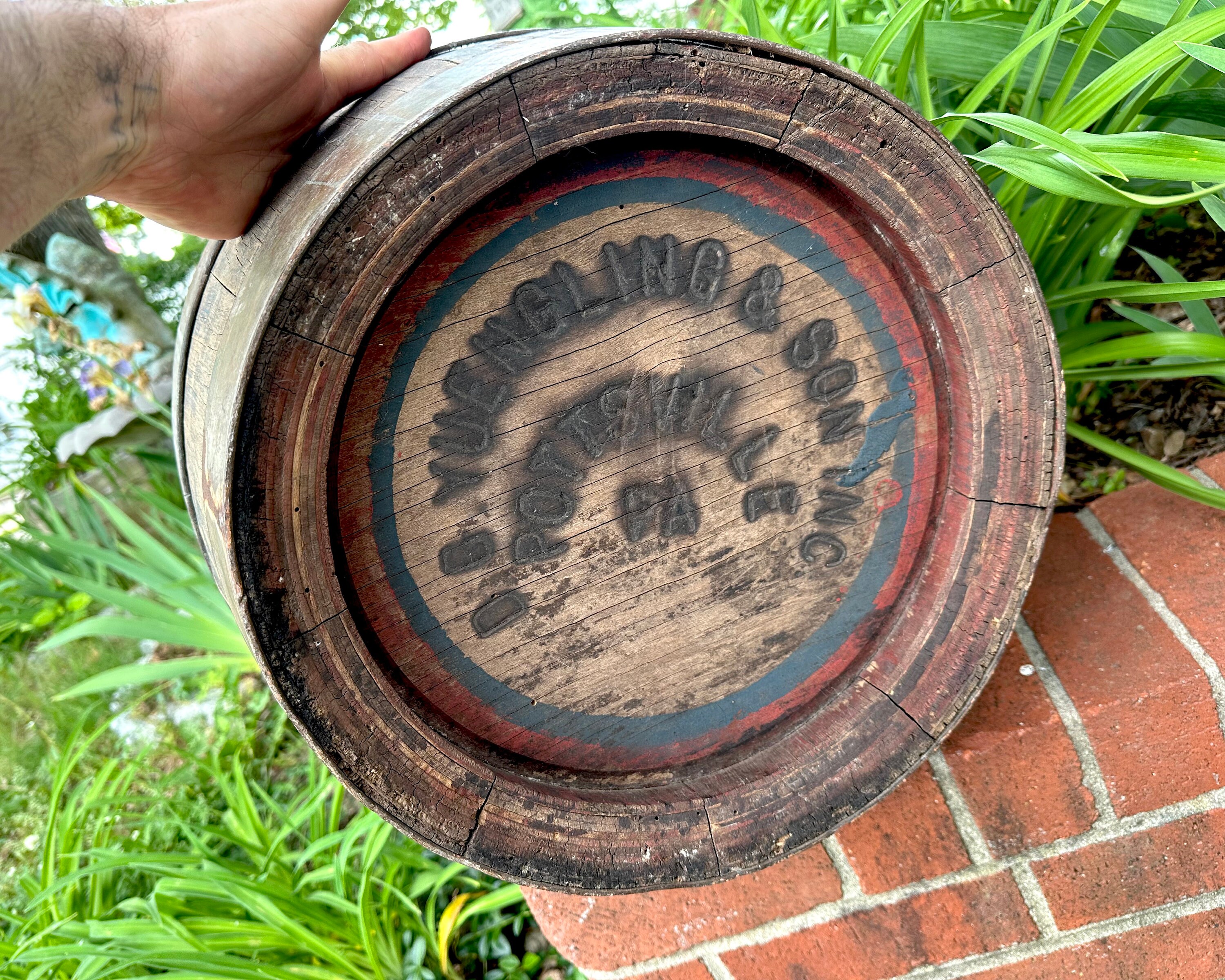 Antique Yuengling Beer Barrel: Rustic Wooden Side Table