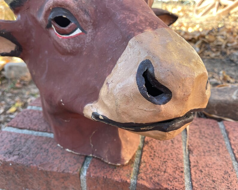 Antique Paper Mache Cows Head Mask Papier Mache Bulls Head Etsy