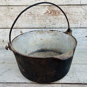 Antique Cast Iron Cauldron: S.B & CO, Rustic Cowboy Beanpot Planter