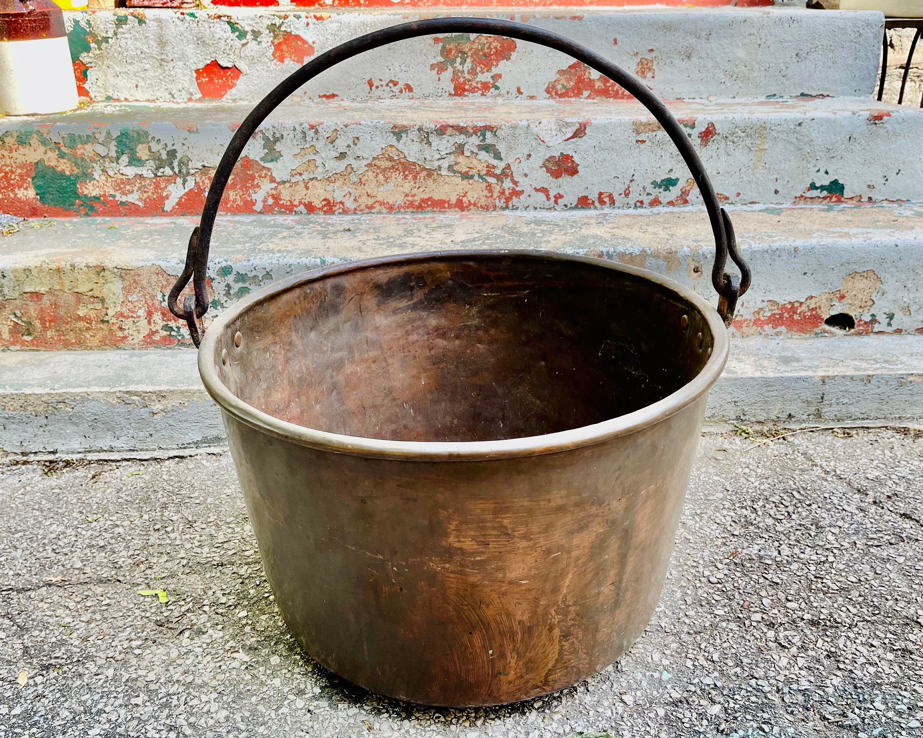 Extra Large Antique Copper Cauldron: 22